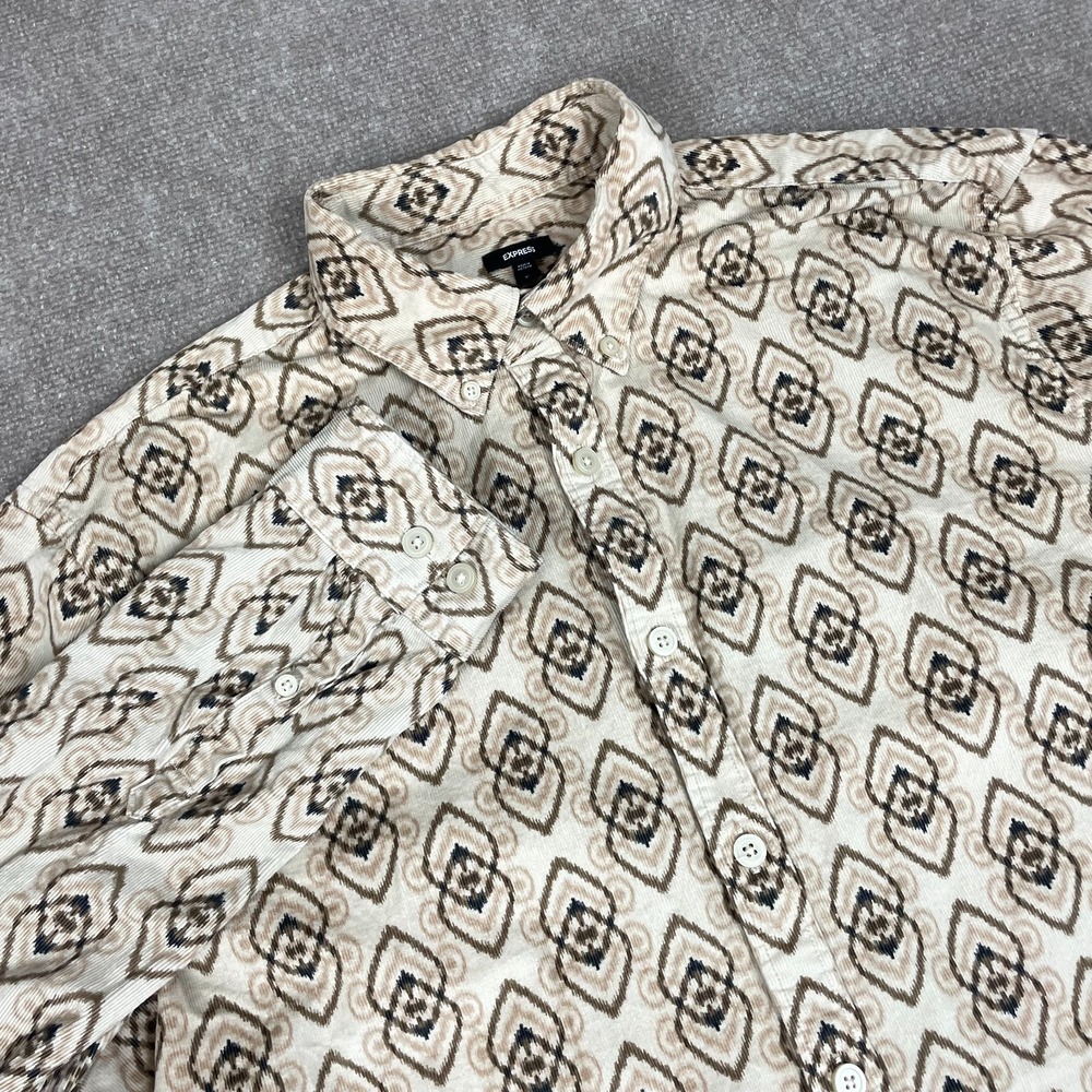 Express Corduroy Shirt Mens XL Tall Multi Geometric Pleated Outdoor Button Down